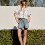 Embroidered Bowtie Top with Puff Sleeves by Aaron & Amber