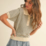 Striped Button Front Short Sleeve Knitted Top
