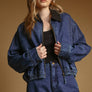 Collar Contrast Zipper Front Bomber Denim Jacket