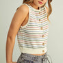 Multi Color Striped Button Front Knitted Top