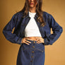 Button Front Detailed Indigo Denim Skirt