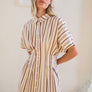 Stripe Dolman-Sleeve Button-Front Mini Dress