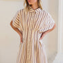 Stripe Dolman-Sleeve Button-Front Mini Dress
