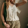 Sleeveless Button Front Scallop Hem Knit Top