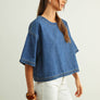Round Neck Short Sleeve Denim Top