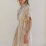 Stripe Dolman-Sleeve Button-Front Mini Dress