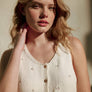 Sleeveless Button Front Scallop Hem Knit Top