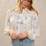 Western Print Button-Up Blouse