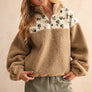 Half Zip Floral Print Contrast Sherpa Pullover