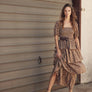 Victorian Floral Smocked Maxi Dress with Puff Sleeves and Ruffles