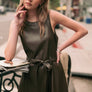 Faux Leather Sleeveless Dress with Belt