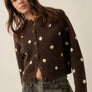 Polka Dot Jacquard-Knit Button-Up Crew-Neck Cropped Cardigan