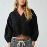 Denim Embroidery Volume Sleeve Blouse Top by Aaron & Amber