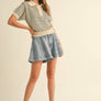 Striped Button Front Short Sleeve Knitted Top