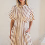 Stripe Dolman-Sleeve Button-Front Mini Dress