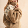 Half Zip Floral Print Contrast Sherpa Pullover