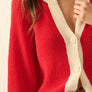 Ribbed Knit Contrast Cardigan Sweater