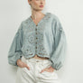 Denim Embroidery Volume Sleeve Blouse Top by Aaron & Amber