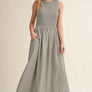 Striped Fabric Smocking Top Long Dress