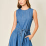 Belted Paneled Denim Midi Dress by Aaron & Amber