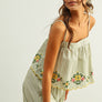 Floral Embroidery Striped Top
