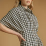 Gingham Pattern Button Down Shirt Dress