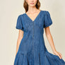 Puff Sleeve Denim Mini Dress by Aaron & Amber