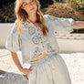 Denim Embroidered Blouse and Shorts Set