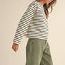 Striped Pattern Long Sleeve Top in White and Black
