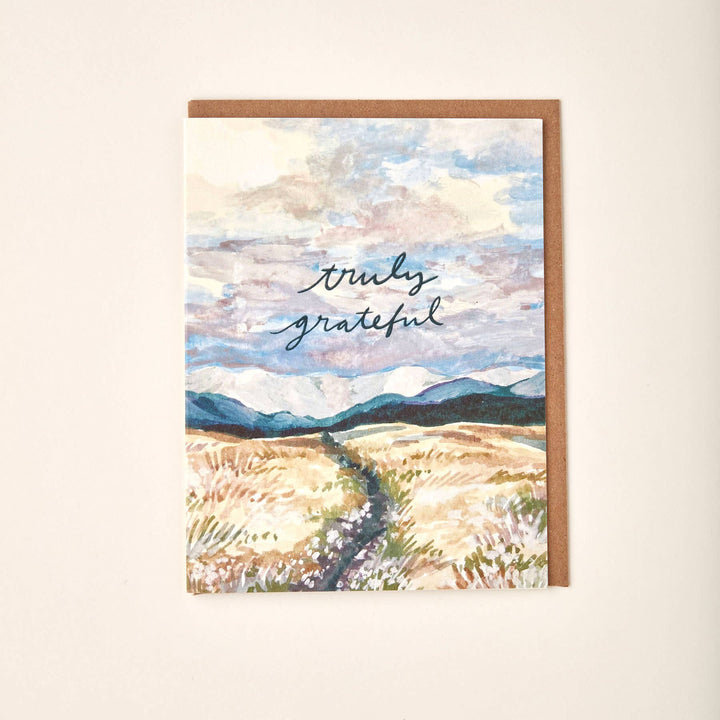 Truly Grateful Prairie Mountain Landscape Painting Card