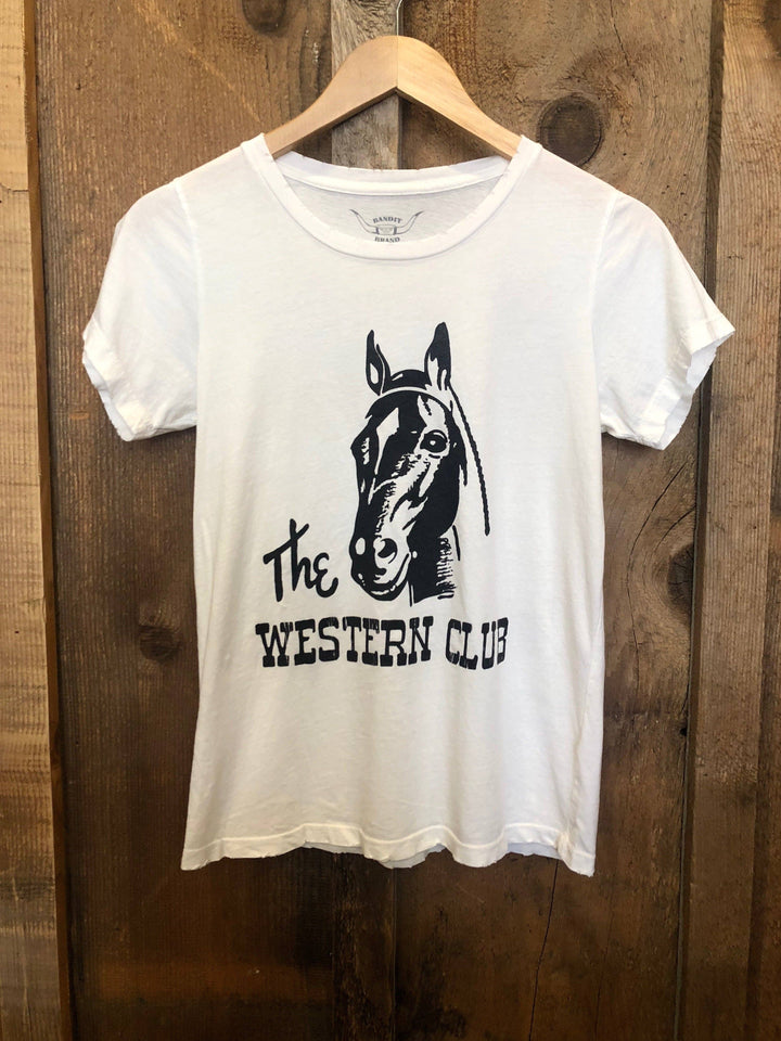 The Western Club Womens Tee in White and Black by Bandit Brand