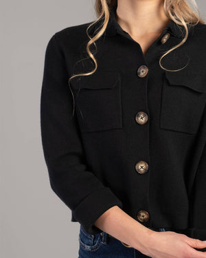 Camp Collared Cardigan Sweater in Black Beauty by Downeast