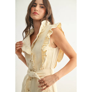 Sleeveless Denim Dress with Ruffle Details