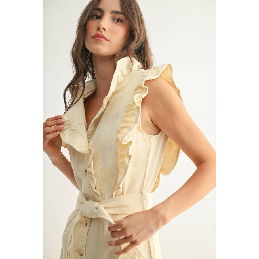 Sleeveless Denim Dress with Ruffle Details