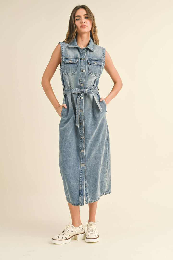 Sleeveless Buttondown Denim Dress