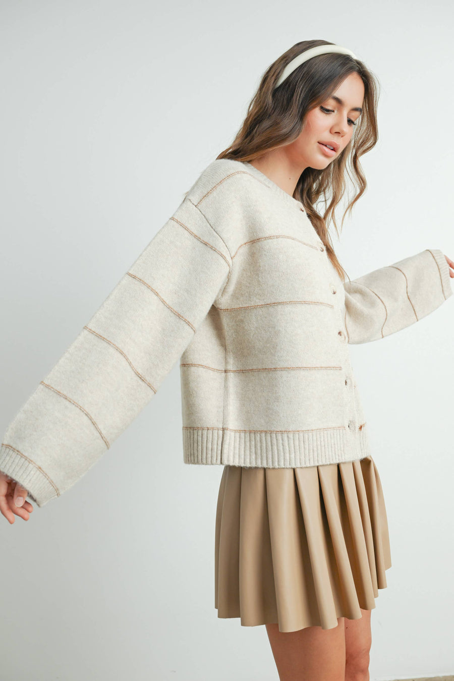 Button Front Striped Cardigan