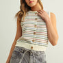 Multi Color Striped Button Front Knitted Top
