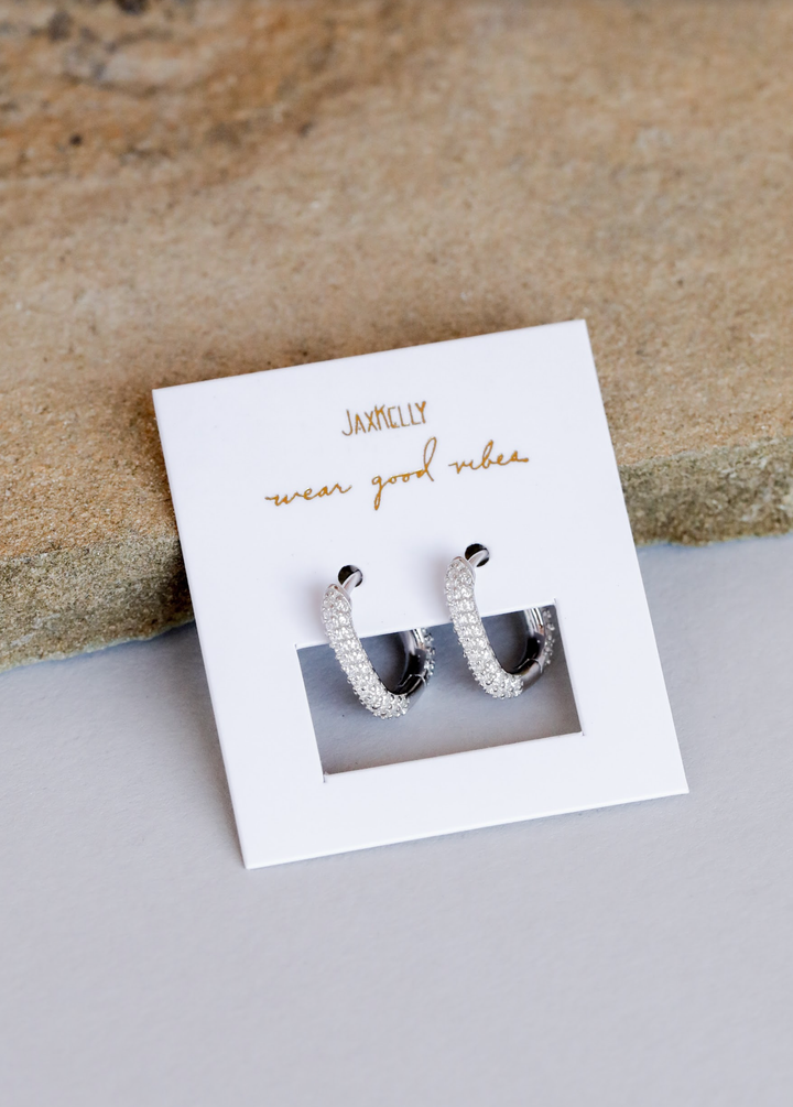 Silver Hoop Pave White CZ Earrings by JaxKelly