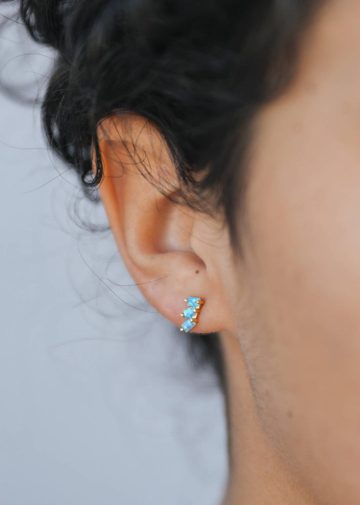 Fire Opal Offset Trio Earrings by JaxKelly