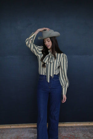 Brown and Tan Stripe Bowtie Blouse