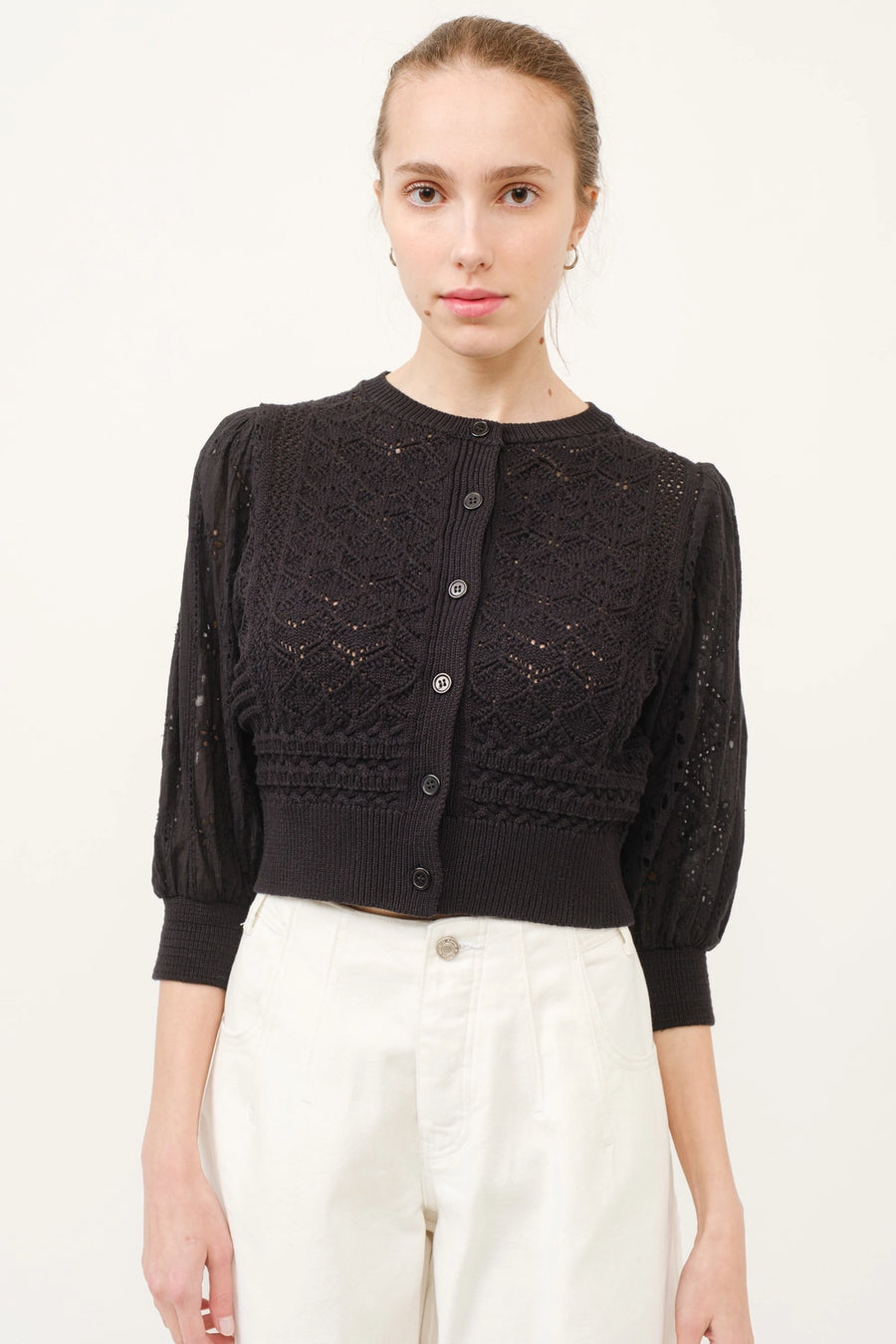 Hendry 3/4 Sleeve See Through Cardigan in Black