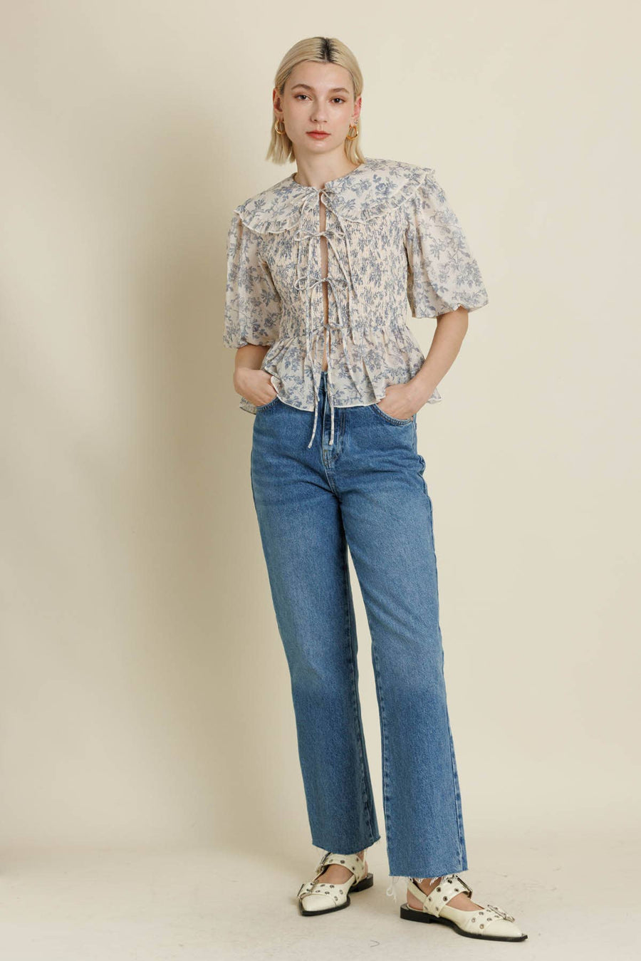 Toile Print Collar Blouse