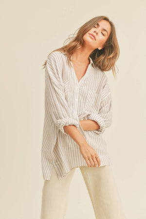 Striped Button Down Shirt in Beige