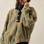 Floral Sherpa Fleece and Denim Half-Snap Pullover Jacket