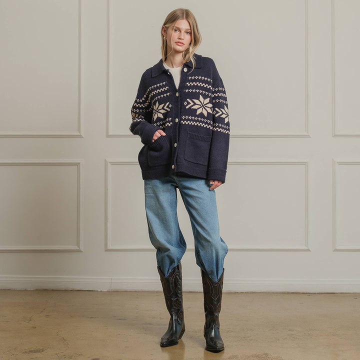 Nordic Snowflake Knit Cardigan