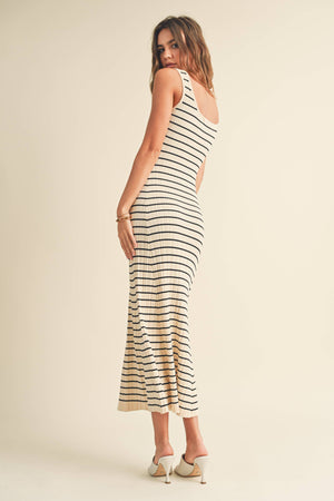 Striped Sleeveless Knitted Dress in Cream and Black