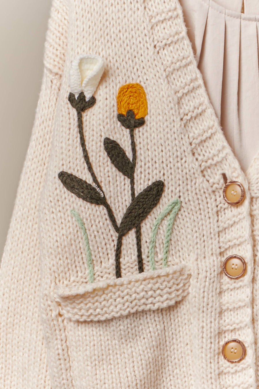 Flower Embroidered Knit Cardigan