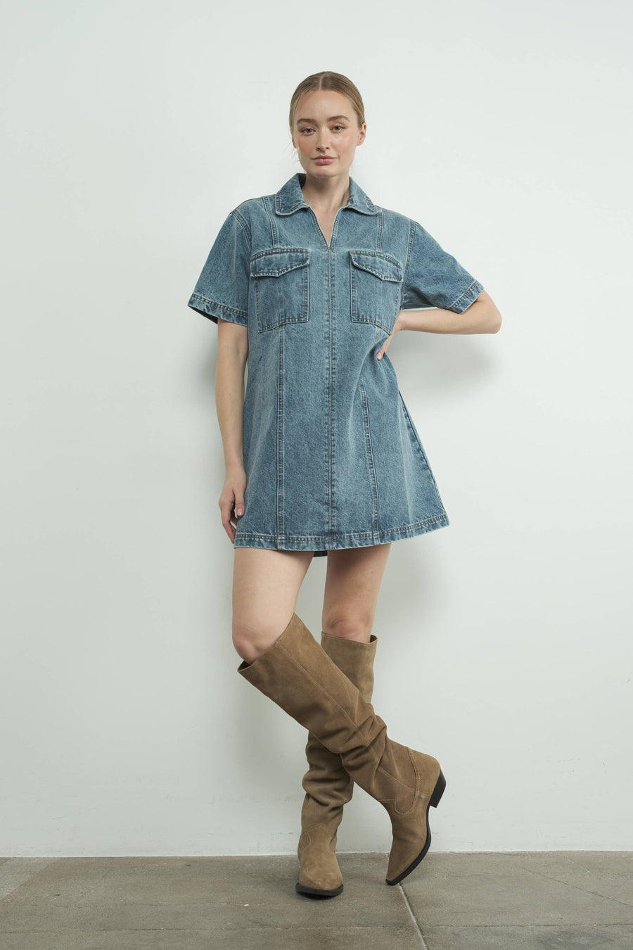 Denim Pull On Mini Dress by Aaron & Amber