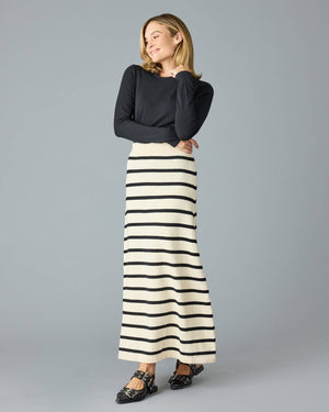 Paris Sweater Skirt in Black Stripe by Downeast