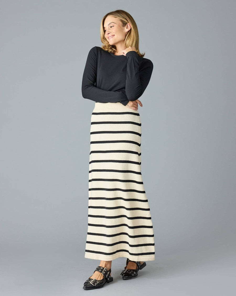 Paris Sweater Skirt in Black Stripe by Downeast